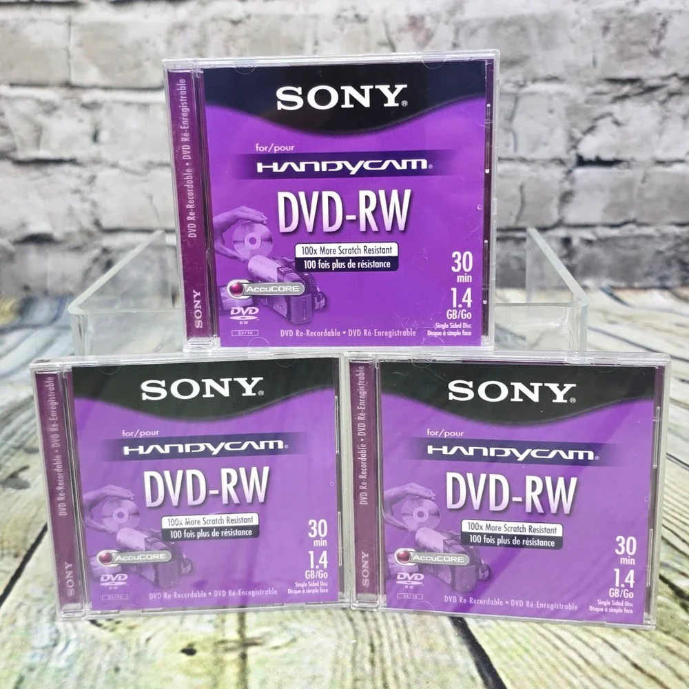 Sony Handycam DVD-RW 30min 1.4GB 8cm Blank Discs 3-Pack DMW30L2 Purple AccuCORE